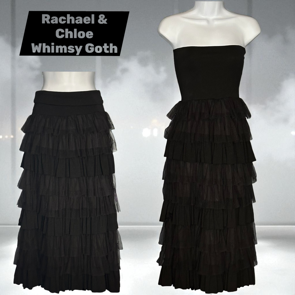 Rachael & Chloe Convertible Strapless Dress Maxi Skirt Sz Small Black Whimsigoth